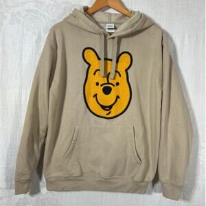 Disney Winnie the Pooh Hoodie Large Tan Embroidered Crochet Face